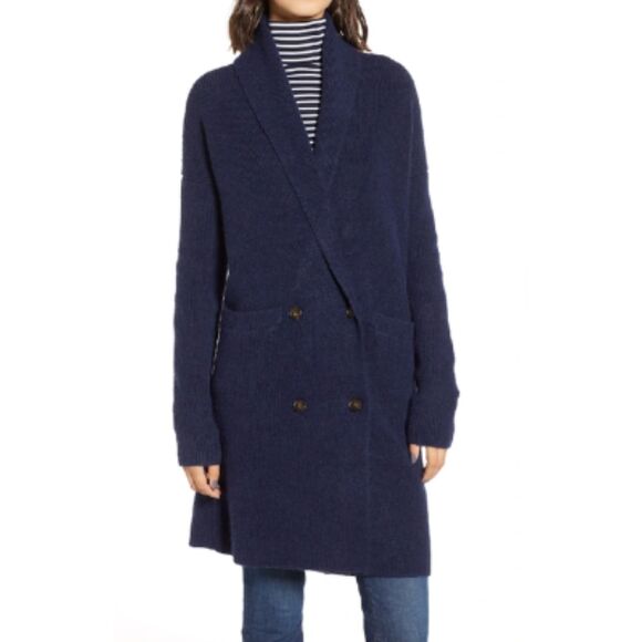 J.crew Long Sleeve Double Breasted Cardigan Jacket Navy XXS Wool Alpaca - Picture 1 of 16